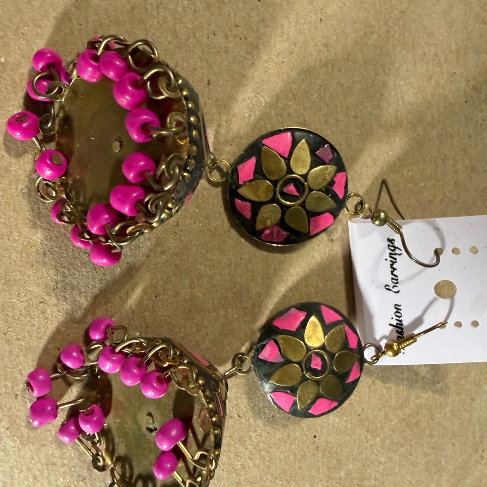 Gold and Pink Floral Earrings